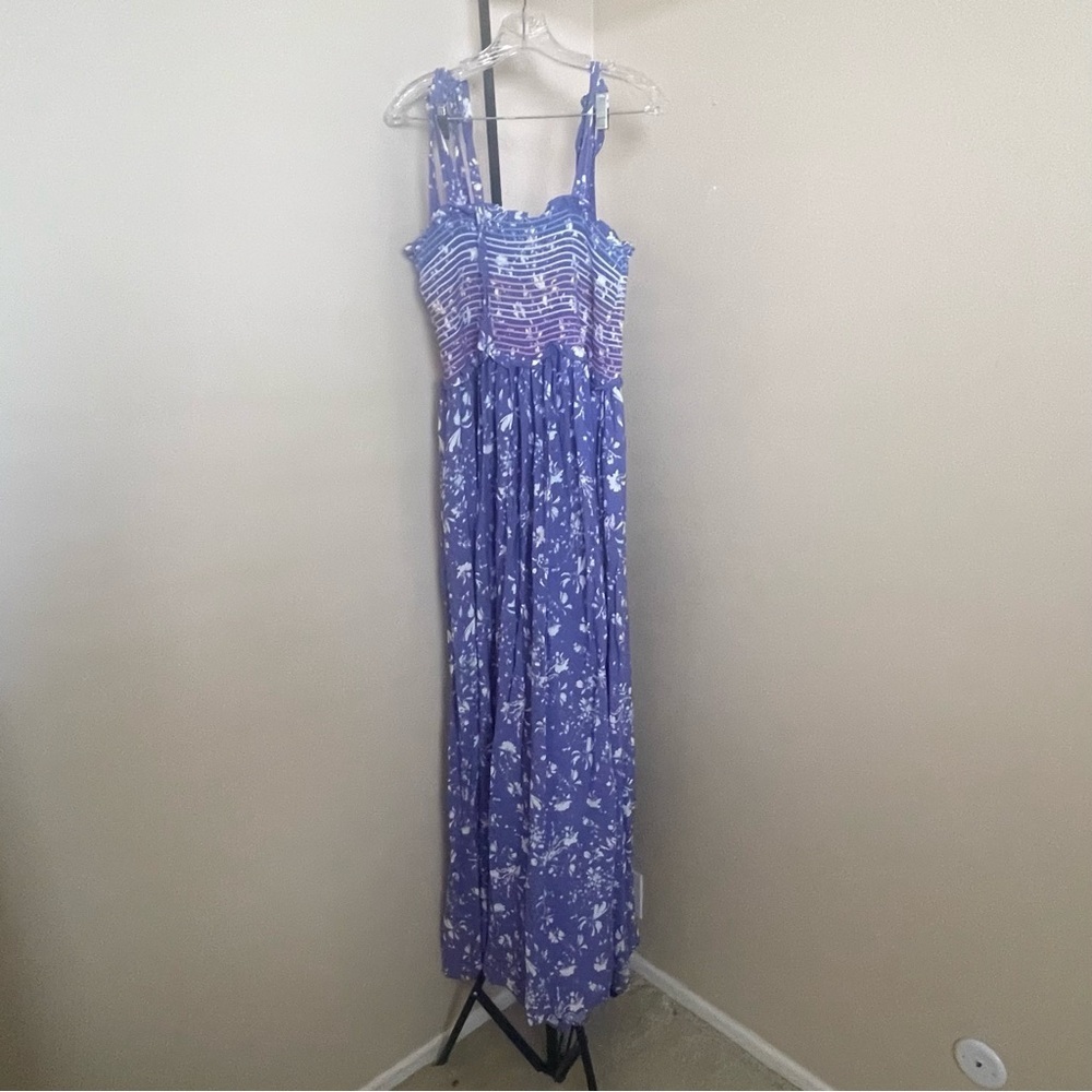 FREE PEOPLE Periwinkle/ Purple Floral Smocked Jumpsuit - Picture 3 of 9